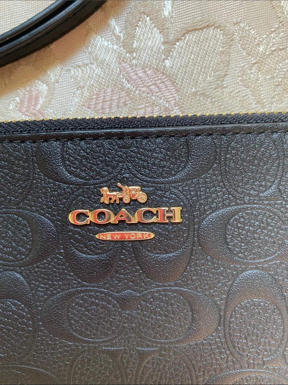 Coach Black Embossed Signature Wristlet with Gold Hardware